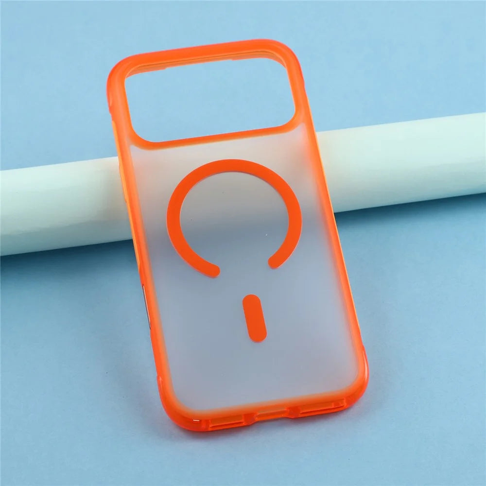 For iPhone 18 Pro Max / 17 Pro Max Magnetic Case PC + TPU Matte Translucent Phone Cover Compatible with MagSafe - Orange - 6