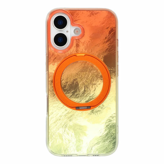 For iPhone 17 Case Rotating Ring Kickstand Aurora Gradient TPU Shockproof Phone Cover - Sunset Orange - 2