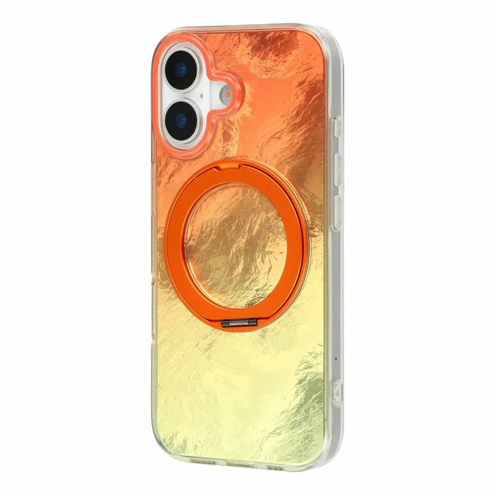 For iPhone 17 Case Rotating Ring Kickstand Aurora Gradient TPU Shockproof Phone Cover - Sunset Orange - 3