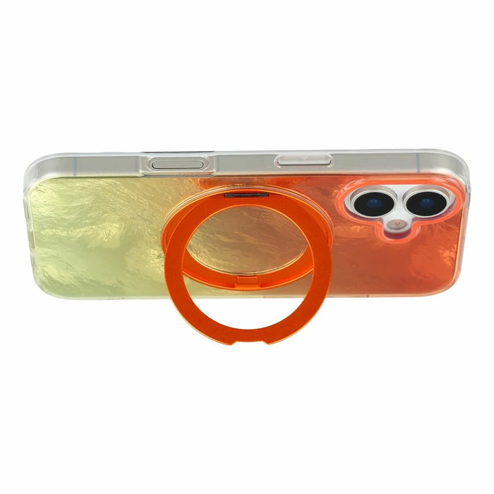 For iPhone 17 Case Rotating Ring Kickstand Aurora Gradient TPU Shockproof Phone Cover - Sunset Orange - 4