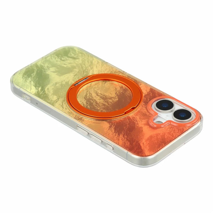 For iPhone 17 Case Rotating Ring Kickstand Aurora Gradient TPU Shockproof Phone Cover - Sunset Orange - 6