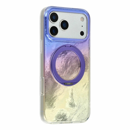 For iPhone 17 Pro Max Case Rotating Ring Kickstand Aurora Gradient TPU Shockproof Phone Cover - Aurora Purple - 1