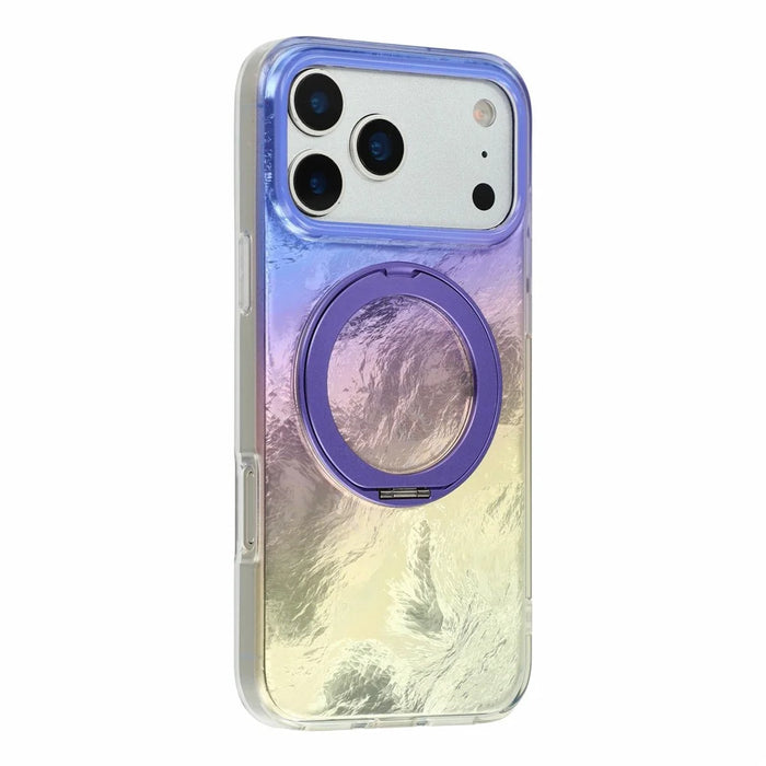 For iPhone 17 Pro Max Case Rotating Ring Kickstand Aurora Gradient TPU Shockproof Phone Cover - Aurora Purple - 1