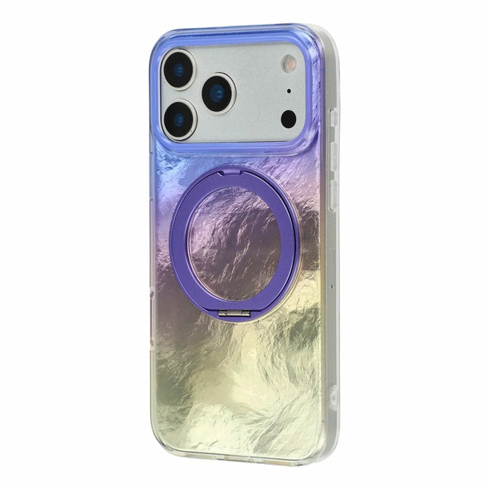 For iPhone 17 Pro Max Case Rotating Ring Kickstand Aurora Gradient TPU Shockproof Phone Cover - Aurora Purple - 3