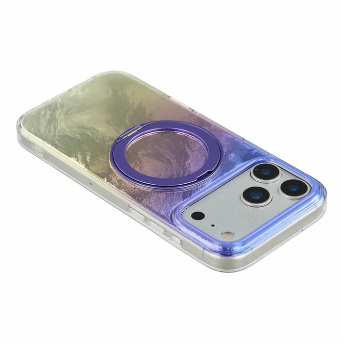 For iPhone 17 Pro Max Case Rotating Ring Kickstand Aurora Gradient TPU Shockproof Phone Cover - Aurora Purple - 6
