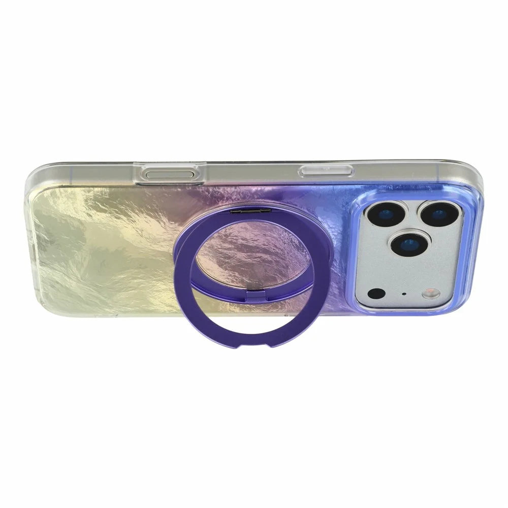 For iPhone 17 Pro Case Rotating Ring Kickstand Aurora Gradient TPU Shockproof Phone Cover - Aurora Purple - 4