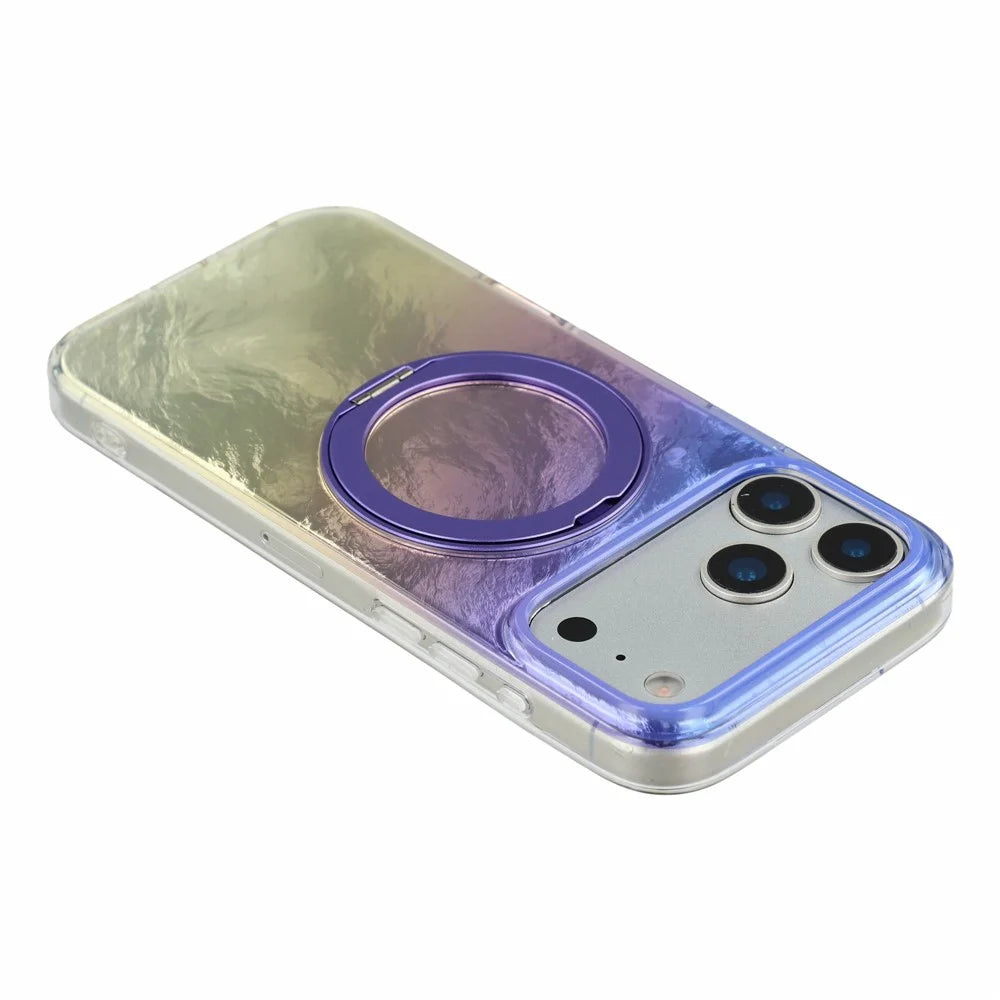 For iPhone 17 Pro Case Rotating Ring Kickstand Aurora Gradient TPU Shockproof Phone Cover - Aurora Purple - 6