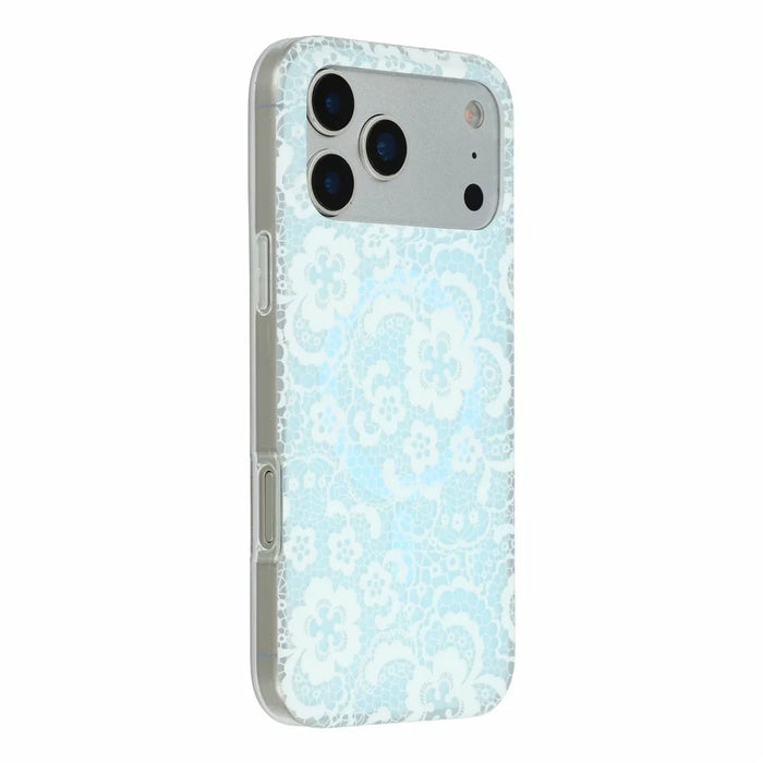 For iPhone 17 Pro Magnetic Case Lace Floral Pattern PC + TPU Phone Cover - Baby Blue - 3