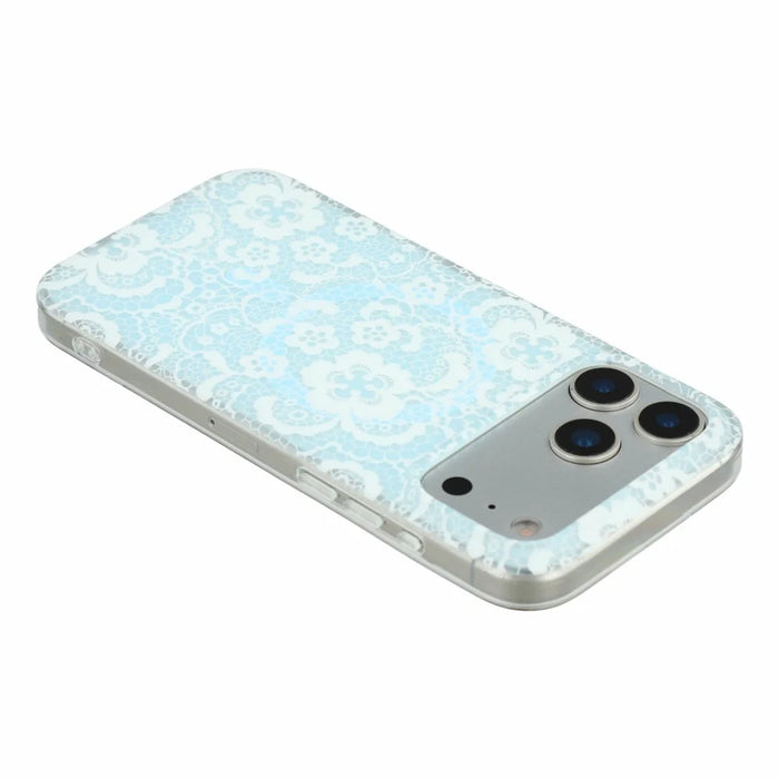 For iPhone 17 Pro Magnetic Case Lace Floral Pattern PC + TPU Phone Cover - Baby Blue - 6