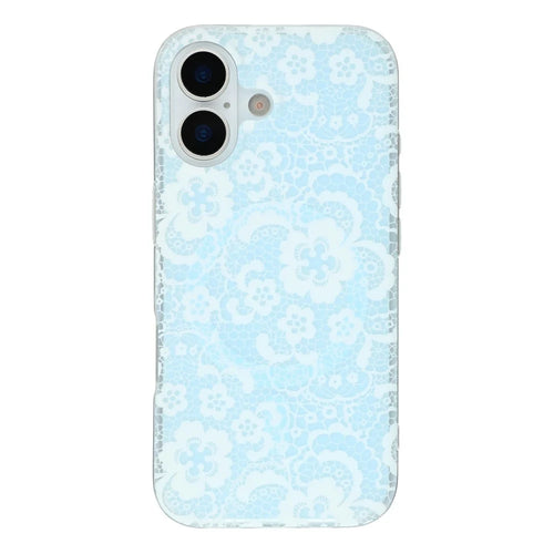 For iPhone 17 Magnetic Case Lace Floral Pattern PC + TPU Phone Cover - Baby Blue - 1