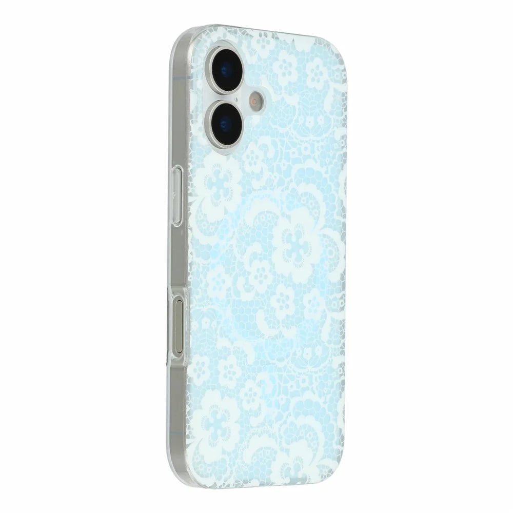 For iPhone 17 Magnetic Case Lace Floral Pattern PC + TPU Phone Cover - Baby Blue - 3