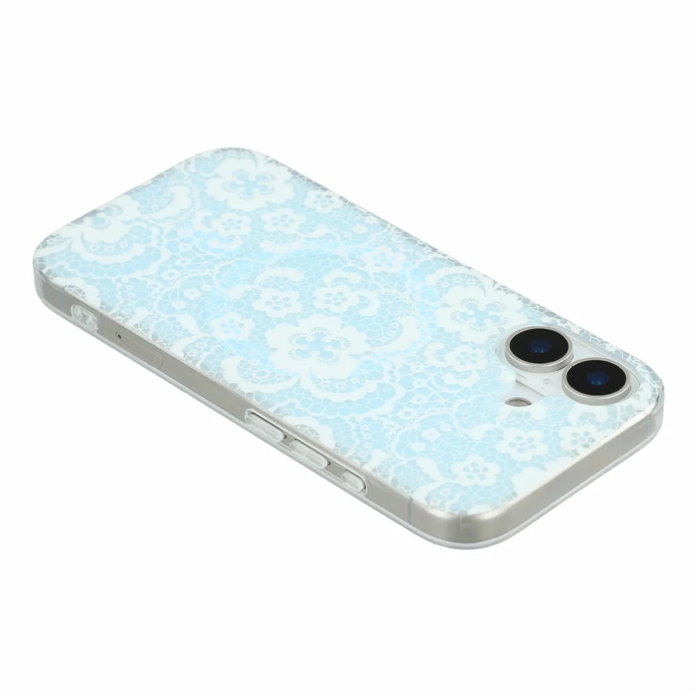 For iPhone 17 Magnetic Case Lace Floral Pattern PC + TPU Phone Cover - Baby Blue - 6
