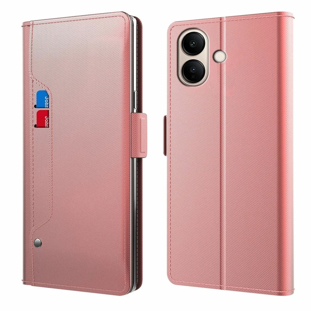 For vivo V70 Lite 5G Case PU+TPU Magnetic Flip Phone Cover with Stand - Rose Gold - 1