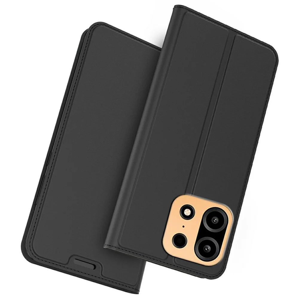 For OnePlus Turbo 6X Pro 5G Case PU Leather Phone Cover with Card Holder Stand - Black - 1