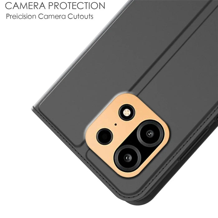 For OnePlus Turbo 6X Pro 5G Case PU Leather Phone Cover with Card Holder Stand - Black - 5
