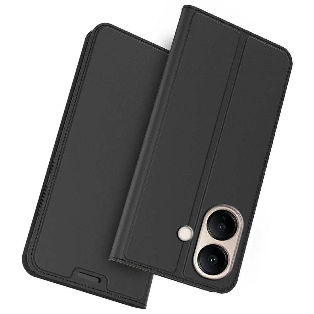 For vivo V70 Lite 5G Case PU Leather Phone Cover with Card Holder Stand - Black - 1