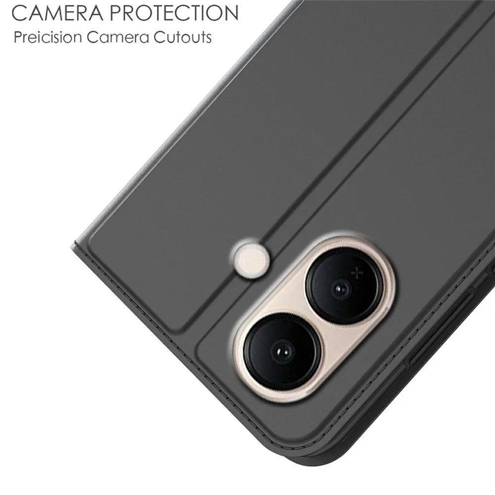 For vivo V70 Lite 5G Case PU Leather Phone Cover with Card Holder Stand - Black - 5