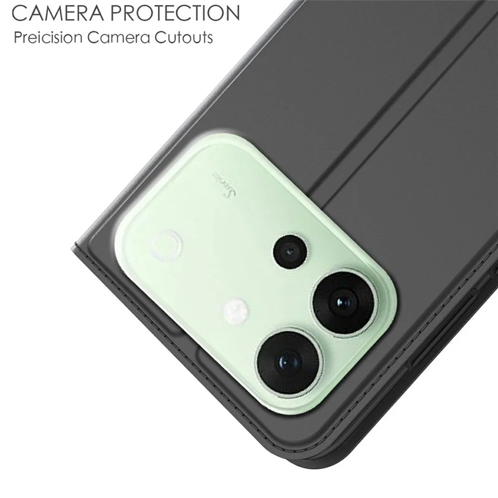 For vivo S60 5G Case PU Leather Phone Cover with Card Holder Stand - Black - 5