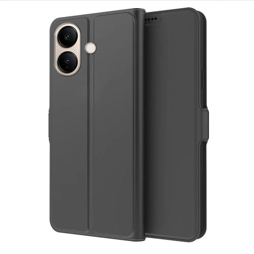 For vivo V70 Lite 5G Case Shockproof TPU Inner Shell Leather Phone Cover Card Slot - Black - 1