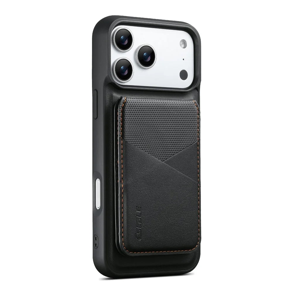 ESEBLE LE6 for iPhone 17 Pro Magnetic Case with Detachable RFID Blocking Card Holder PU Leather + TPU Phone Cover - Black - 1