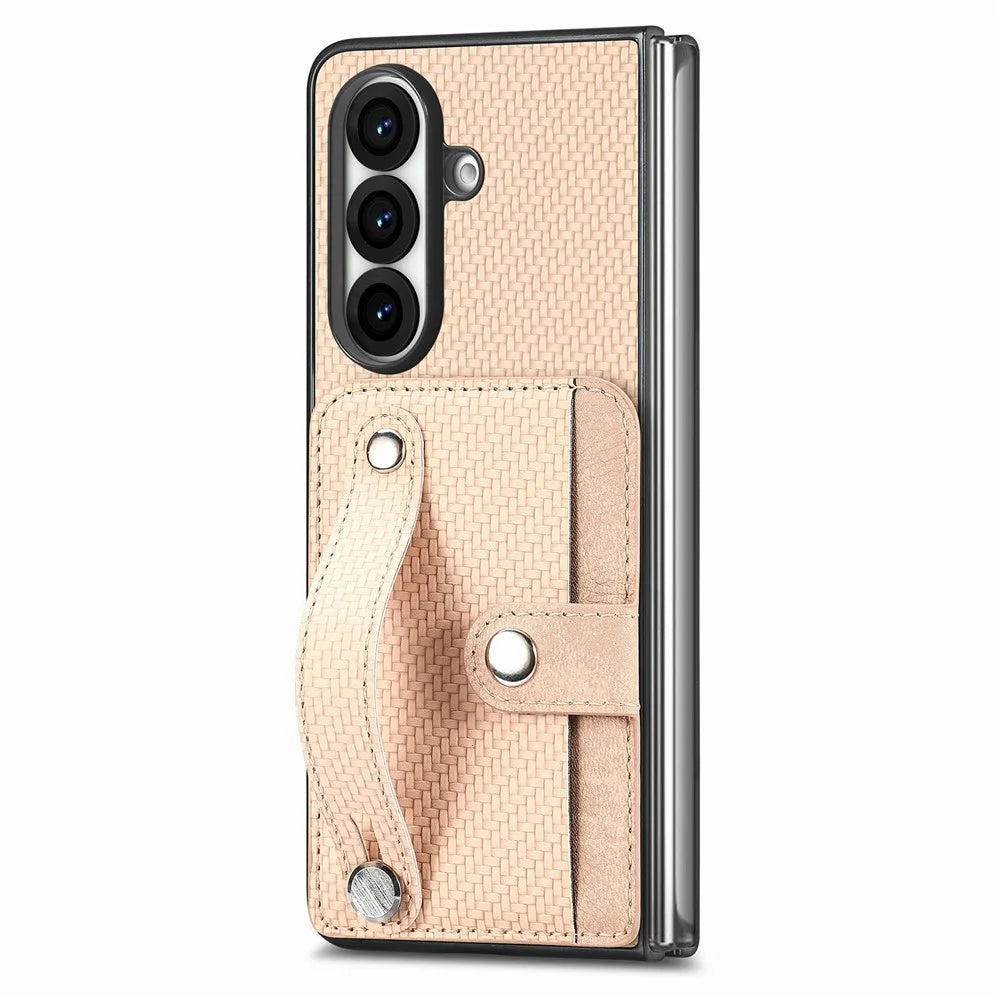 For Samsung Galaxy Z Fold8 Ultra Case Wristband Anti-Drop Leather Back Cover Card Holder - Khaki - 1