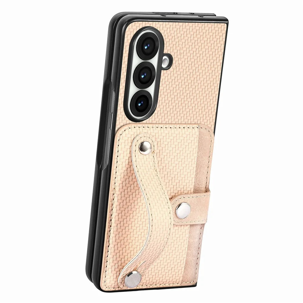 For Samsung Galaxy Z Fold8 Ultra Case Wristband Anti-Drop Leather Back Cover Card Holder - Khaki - 2