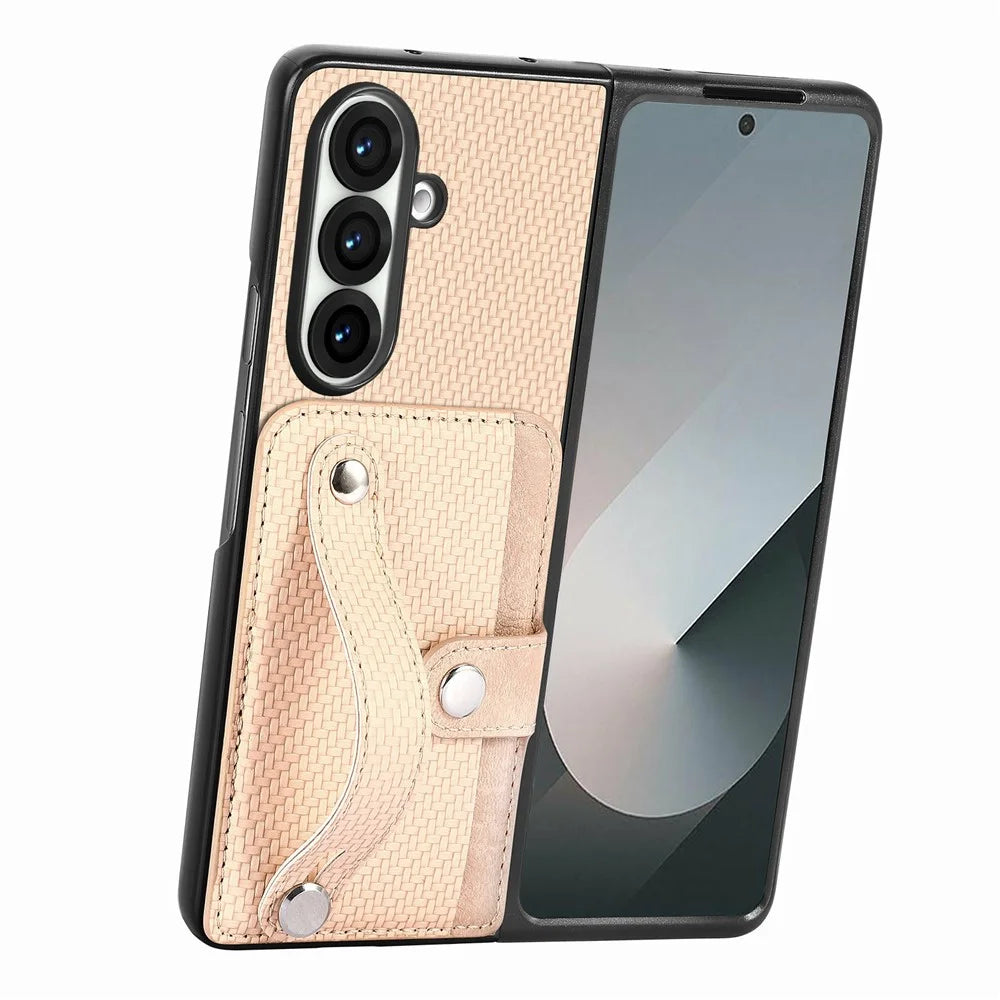 For Samsung Galaxy Z Fold8 Ultra Case Wristband Anti-Drop Leather Back Cover Card Holder - Khaki - 3