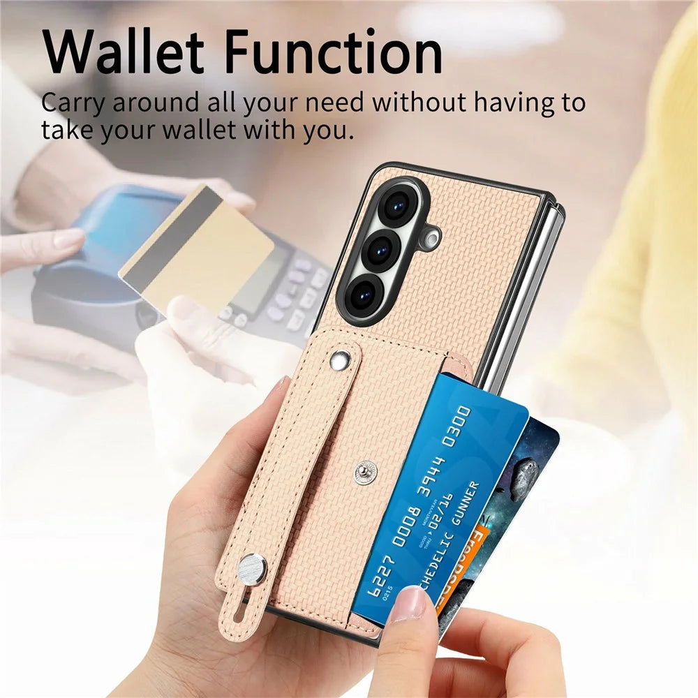 For Samsung Galaxy Z Fold8 Ultra Case Wristband Anti-Drop Leather Back Cover Card Holder - Khaki - 6