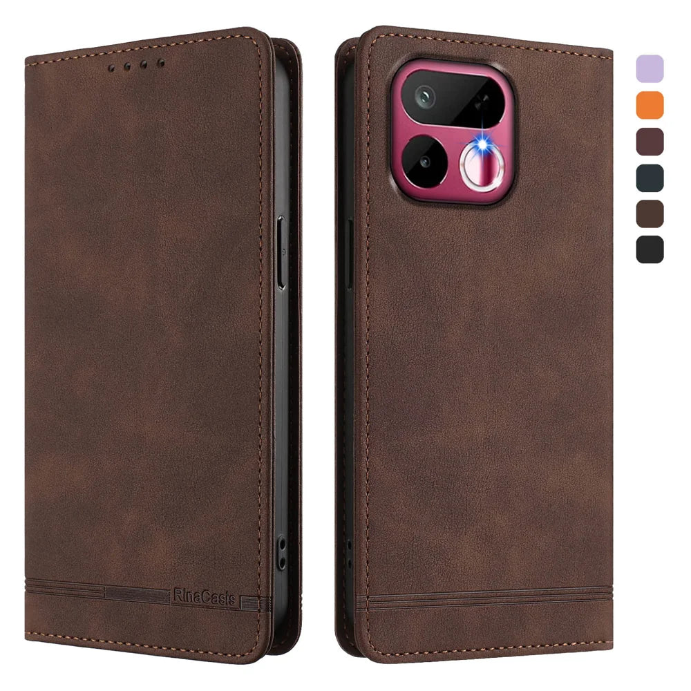 For Realme 16T 5G Case RINACASIS RC23 RFID Blocking Wallet Stand PU Leather Phone Cover - Brown - 1
