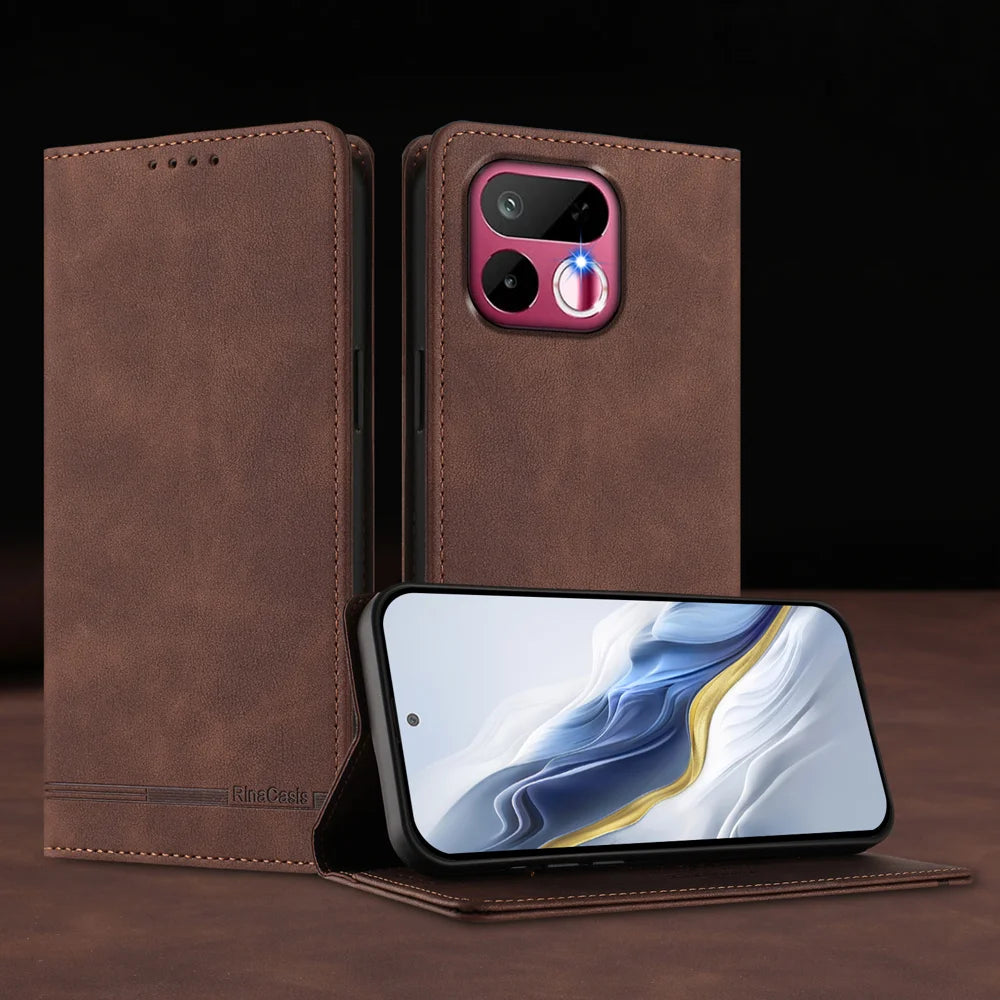 For Realme 16T 5G Case RINACASIS RC23 RFID Blocking Wallet Stand PU Leather Phone Cover - Brown - 4