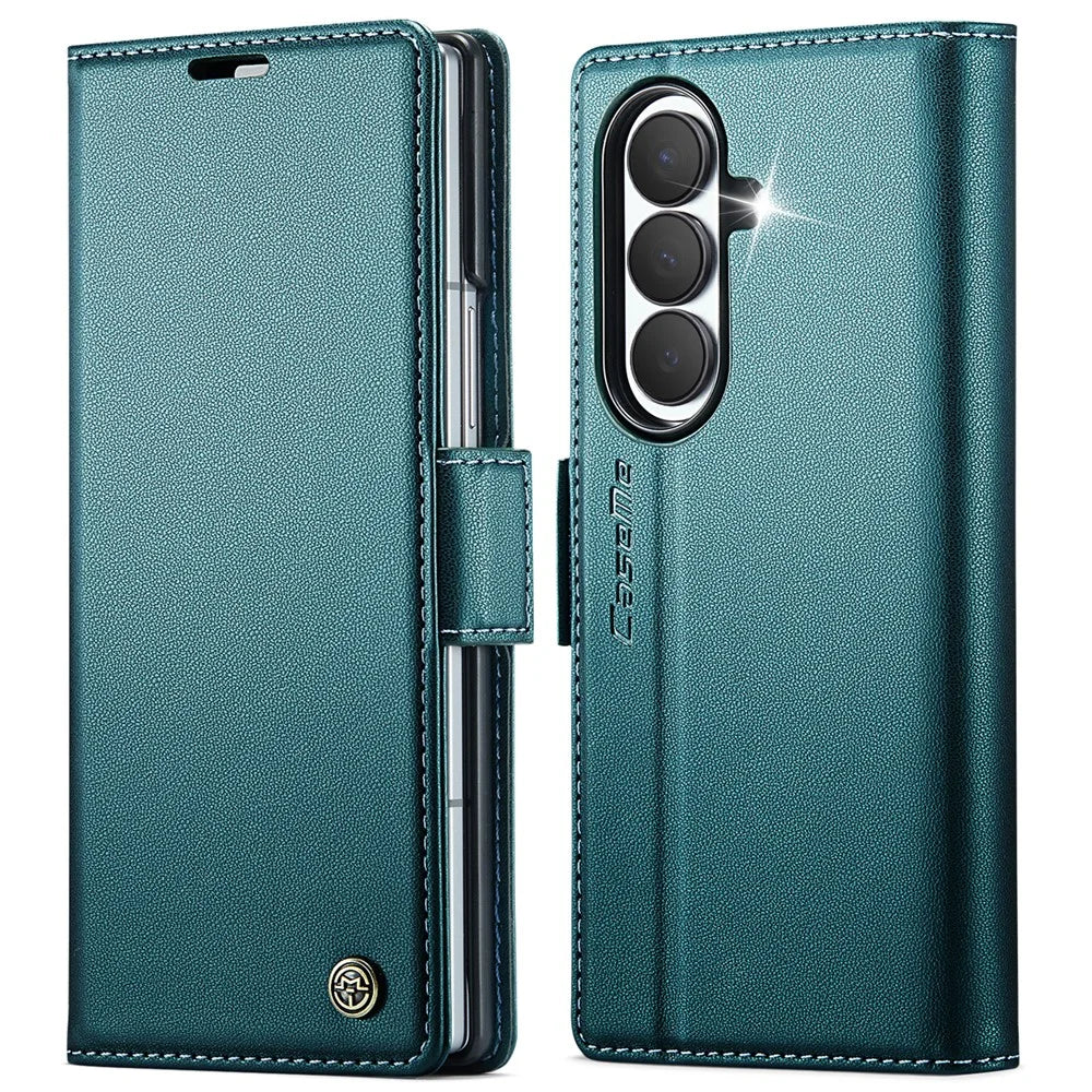 CASEME for Samsung Galaxy Z Fold8 Ultra Case  023 Series RFID Blocking Wallet Stand Glossy Litchi Texture Leather Phone Cover - Green - 1