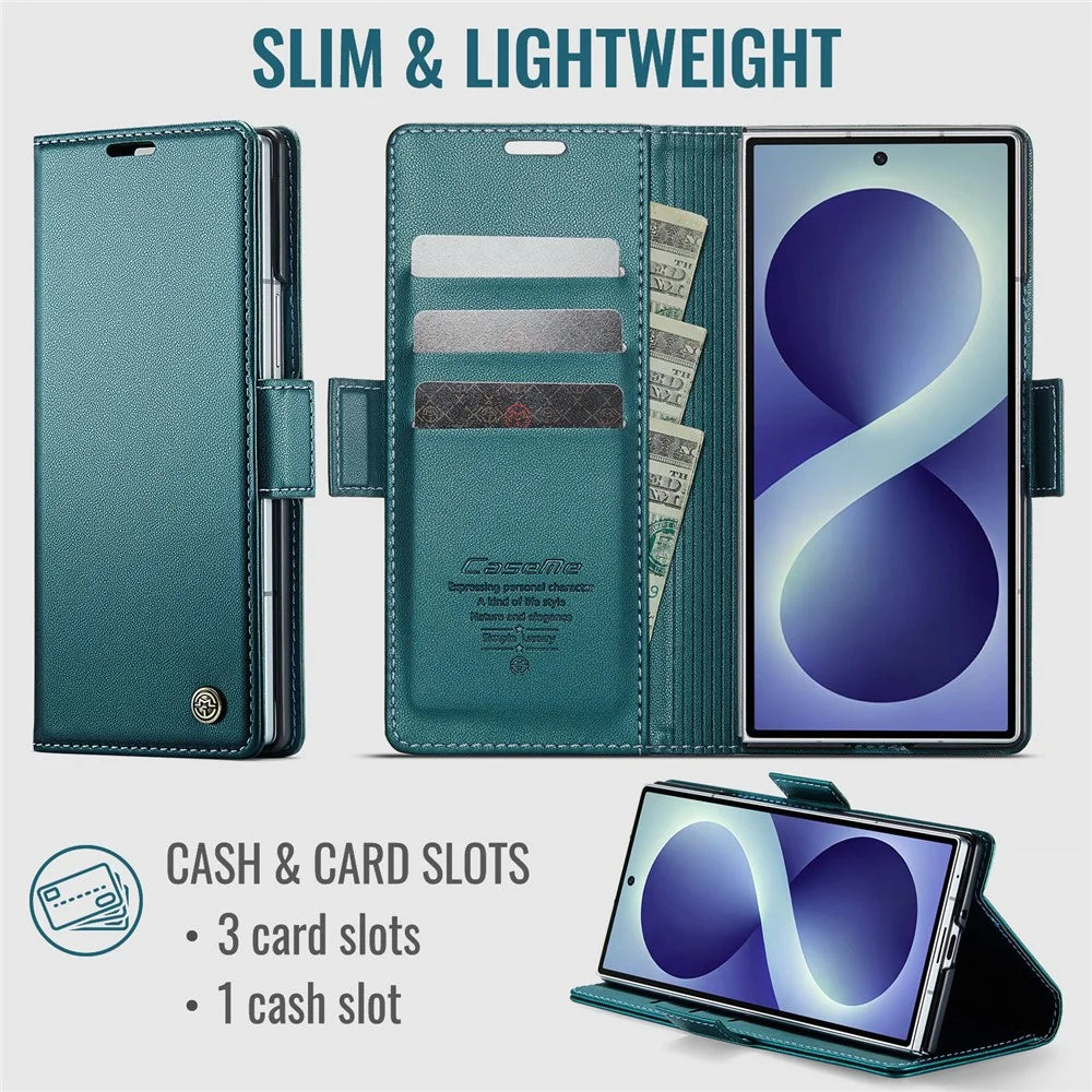 CASEME for Samsung Galaxy Z Fold8 Ultra Case  023 Series RFID Blocking Wallet Stand Glossy Litchi Texture Leather Phone Cover - Green - 2