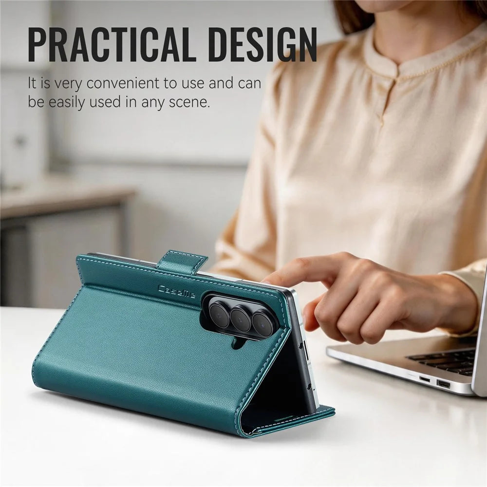 CASEME for Samsung Galaxy Z Fold8 Ultra Case  023 Series RFID Blocking Wallet Stand Glossy Litchi Texture Leather Phone Cover - Green - 3