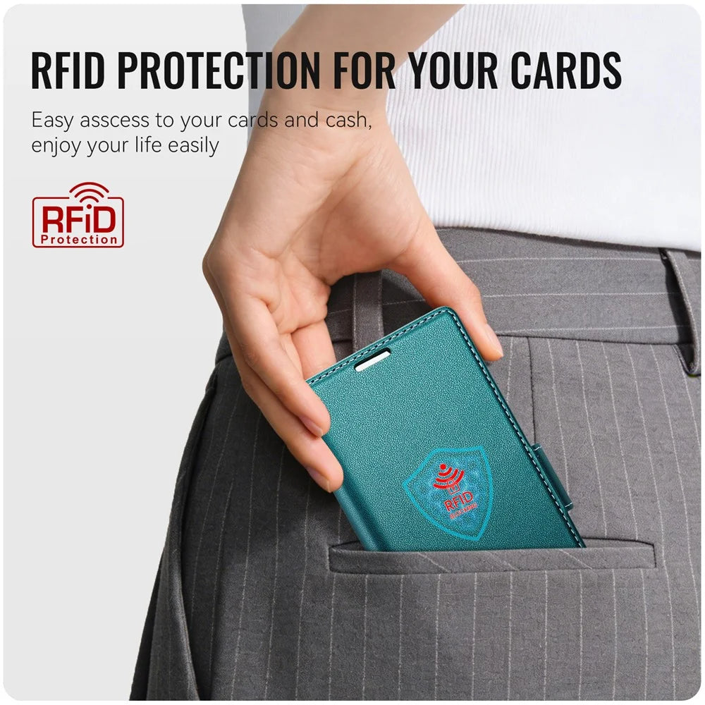 CASEME for Samsung Galaxy Z Fold8 Ultra Case  023 Series RFID Blocking Wallet Stand Glossy Litchi Texture Leather Phone Cover - Green - 4