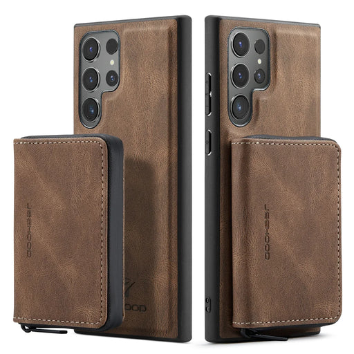 JEEHOOD J02 For Samsung Galaxy S24 Ultra Case Detachable 2-in-1 Leather Coated TPU Phone Cover with Kickstand Zipper Wallet - Brown - 1