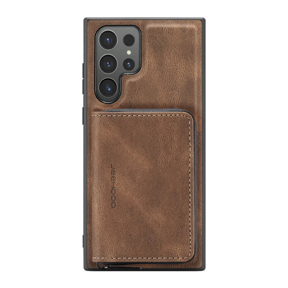JEEHOOD J02 For Samsung Galaxy S24 Ultra Case Detachable 2-in-1 Leather Coated TPU Phone Cover with Kickstand Zipper Wallet - Brown - 2