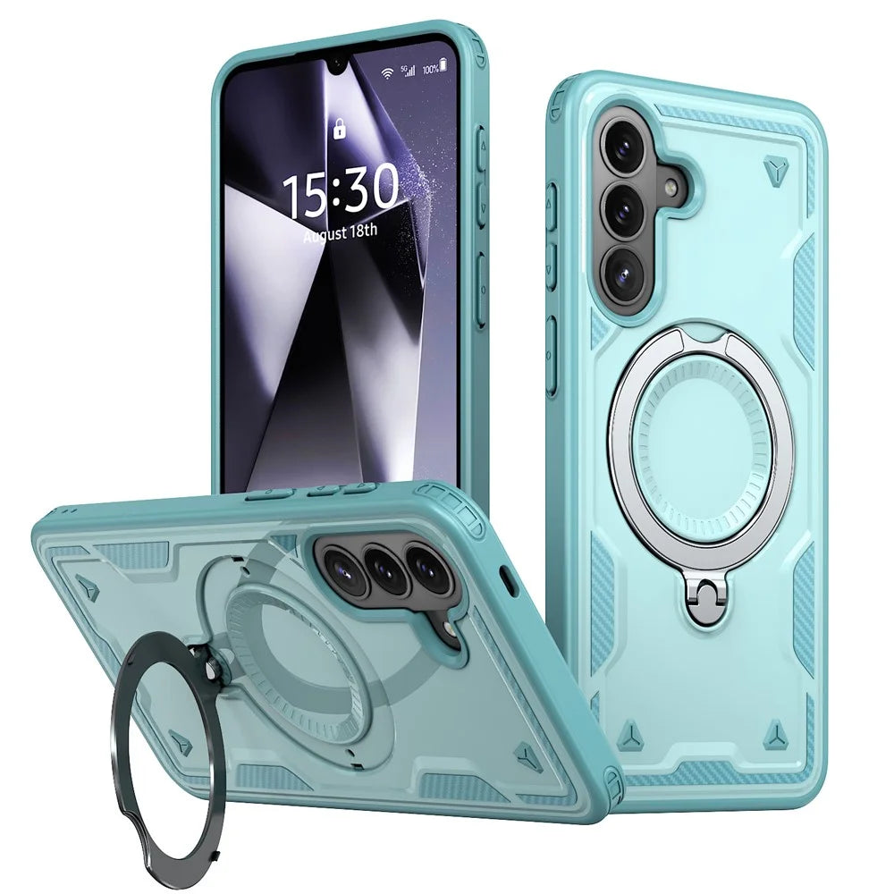 For Samsung Galaxy A57 5G Magnetic Case Military Protection PC + TPU Kickstand Phone Cover - Baby Blue - 1