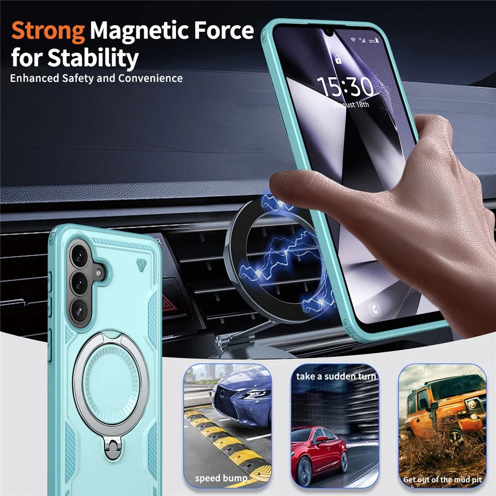 For Samsung Galaxy A57 5G Magnetic Case Military Protection PC + TPU Kickstand Phone Cover - Baby Blue - 2