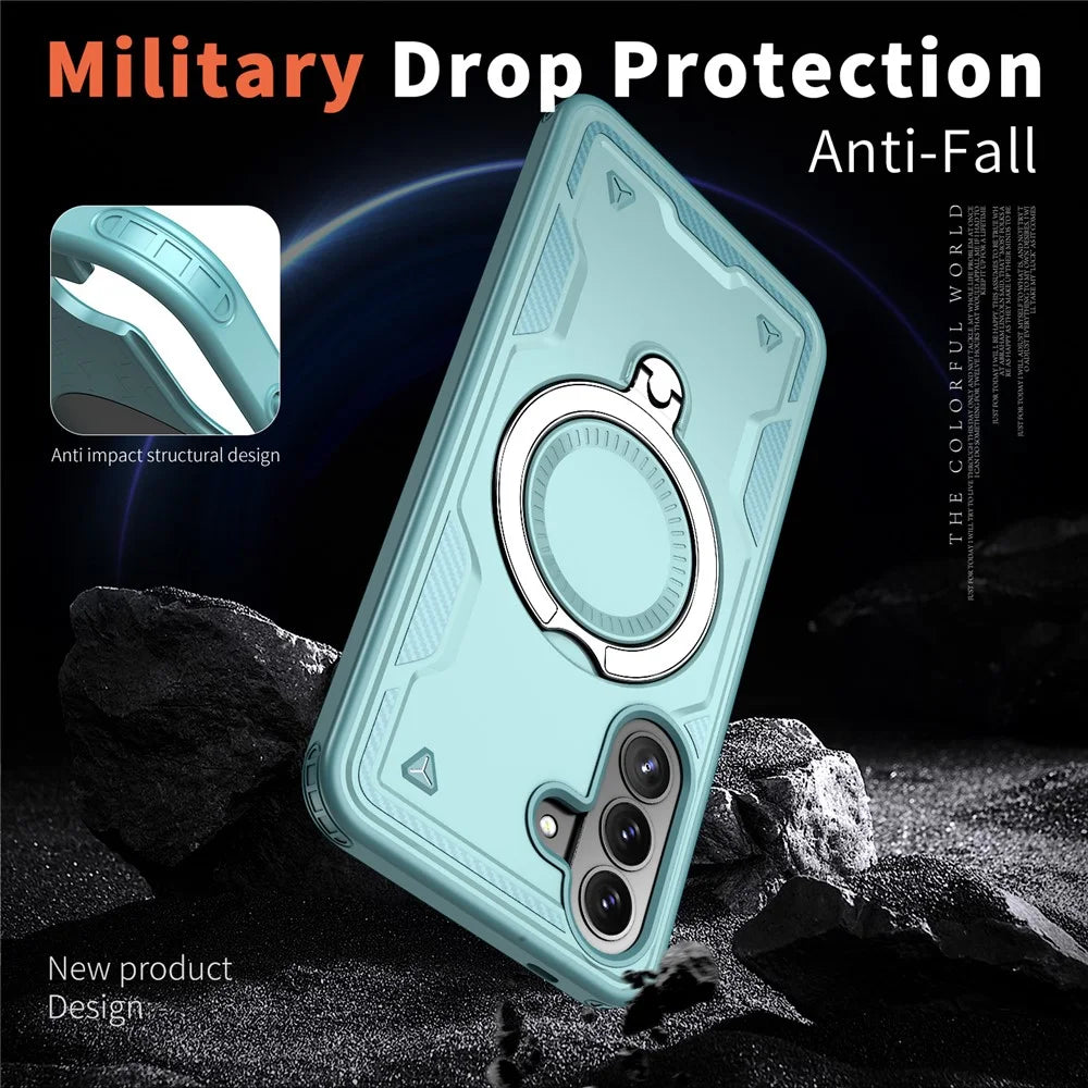 For Samsung Galaxy A57 5G Magnetic Case Military Protection PC + TPU Kickstand Phone Cover - Baby Blue - 3