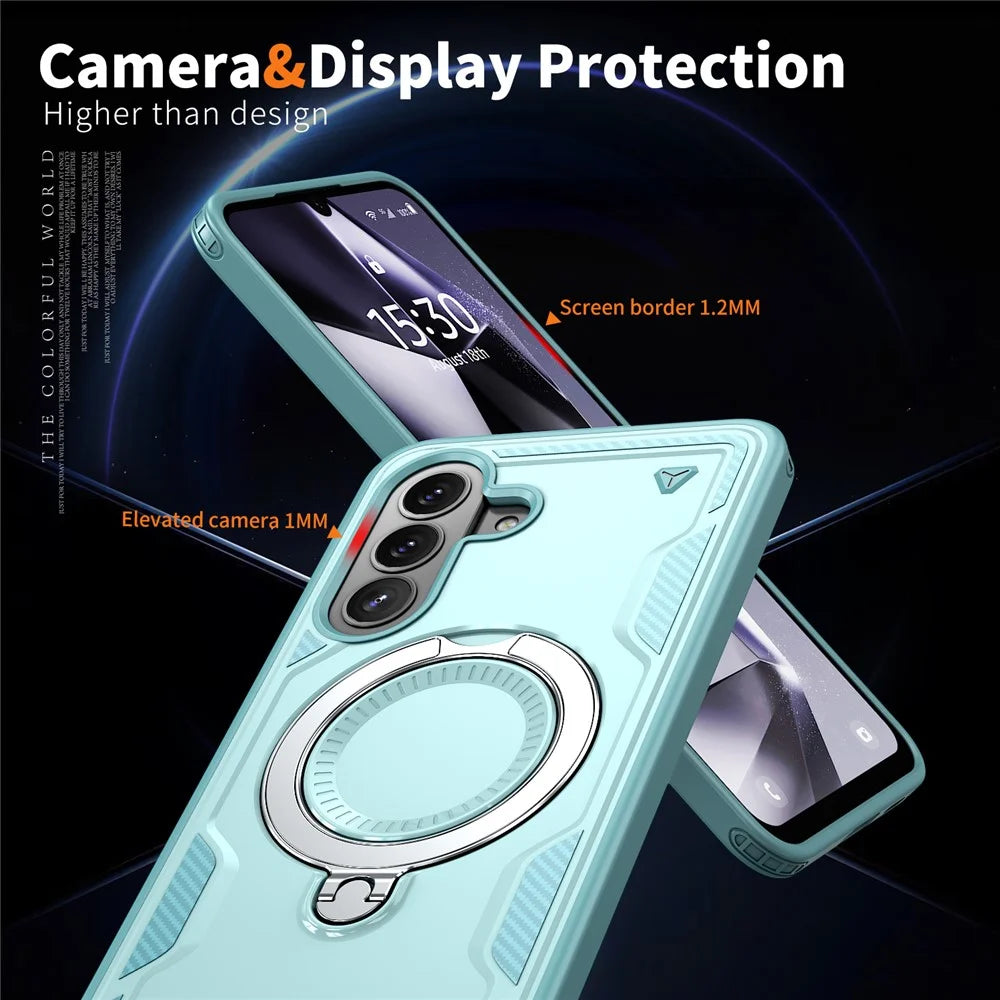 For Samsung Galaxy A57 5G Magnetic Case Military Protection PC + TPU Kickstand Phone Cover - Baby Blue - 4