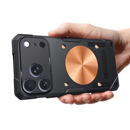 For iPhone 17 Pro Case Copper Heat Dissipation TPU + Metal Cooling Phone Cover Support Magnetic Car Mount - Black - 1