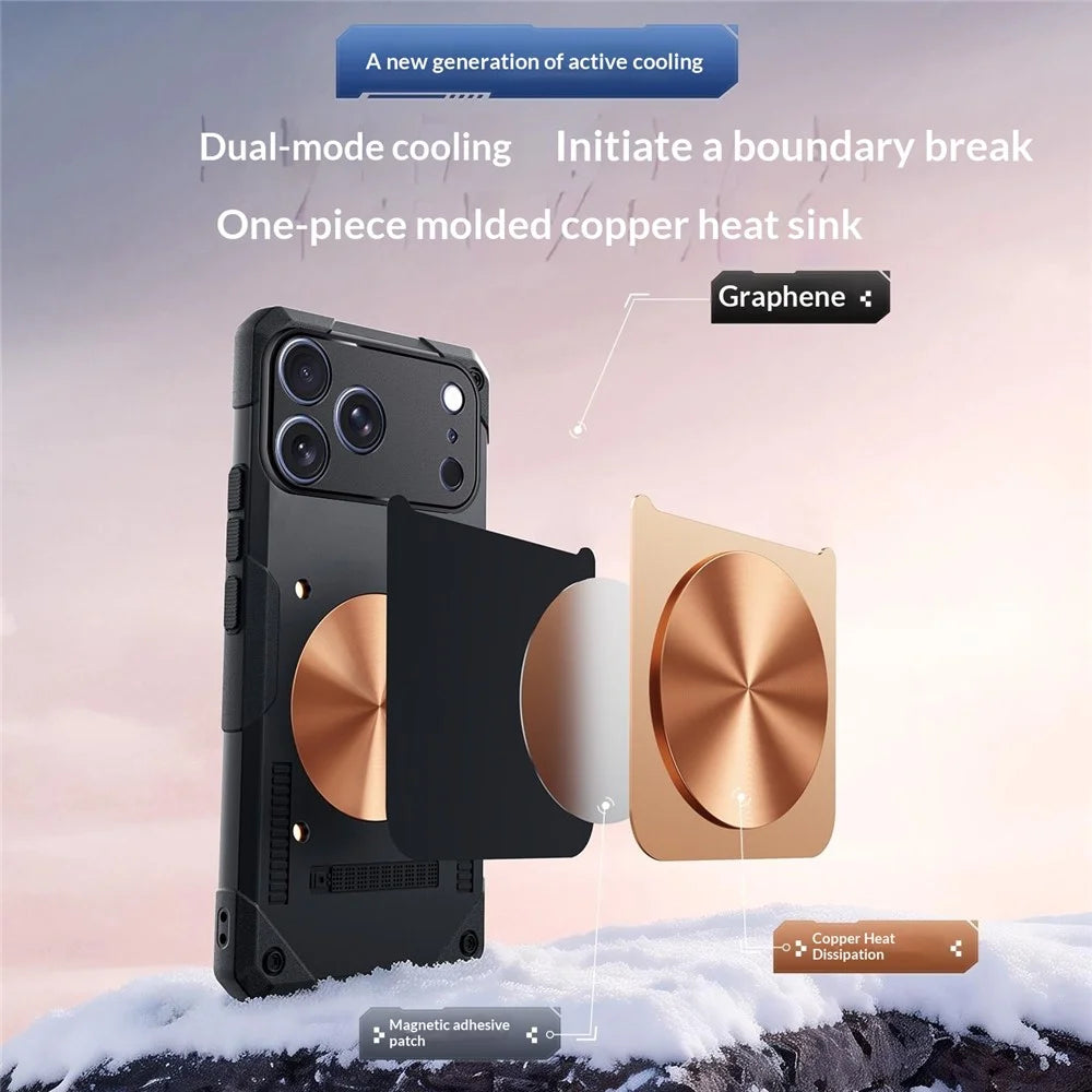 For iPhone 17 Pro Case Copper Heat Dissipation TPU + Metal Cooling Phone Cover Support Magnetic Car Mount - Black - 4