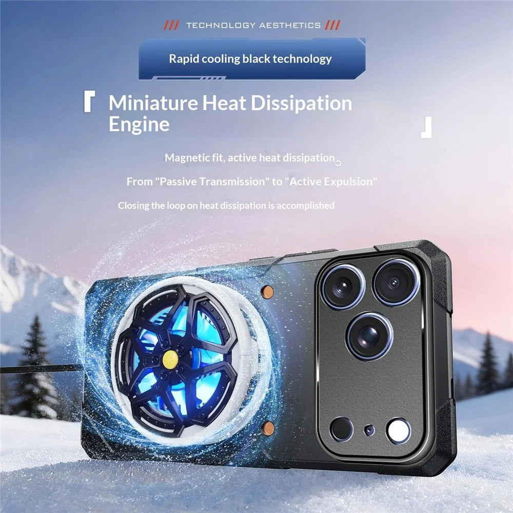 For iPhone 17 Pro Case Copper Heat Dissipation TPU + Metal Cooling Phone Cover Support Magnetic Car Mount - Black - 5