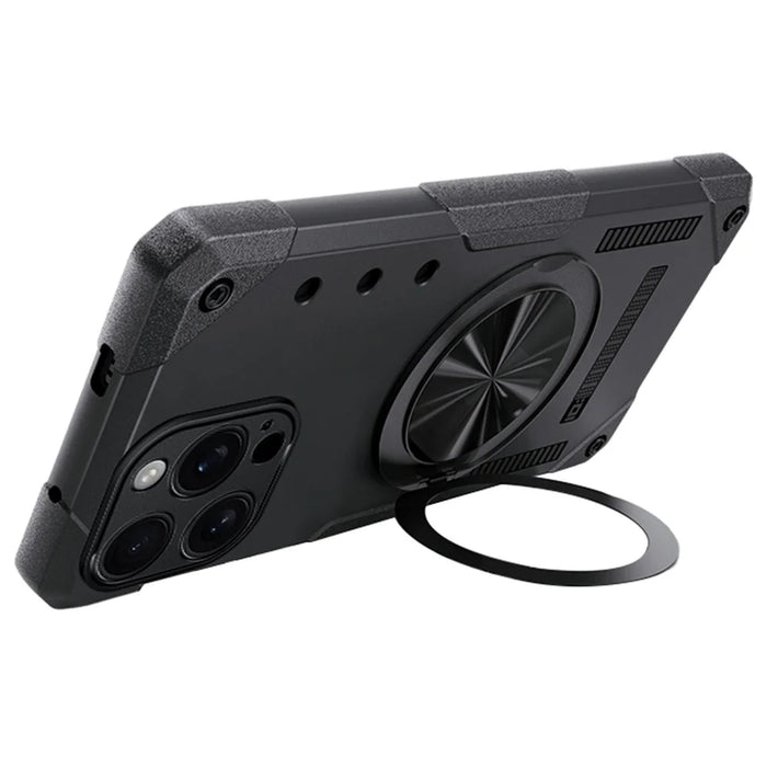 For iPhone 16 Pro Magnetic Case 360° Rotating Ring Kickstand TPU Phone Cover - Black - 1