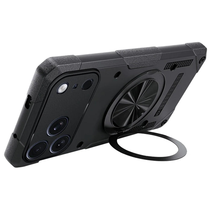 For iPhone 17 Pro Magnetic Case 360° Rotating Ring Kickstand TPU Phone Cover - Black - 1