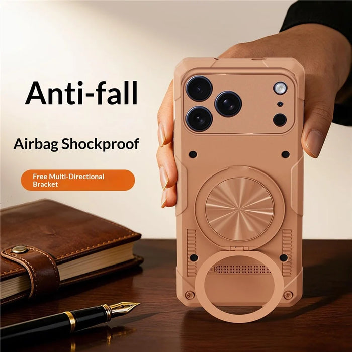 For iPhone 17 Pro Magnetic Case 360° Rotating Ring Kickstand TPU Phone Cover - Black - 3