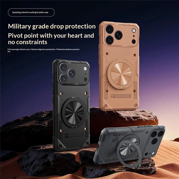 For iPhone 17 Pro Magnetic Case 360° Rotating Ring Kickstand TPU Phone Cover - Black - 4