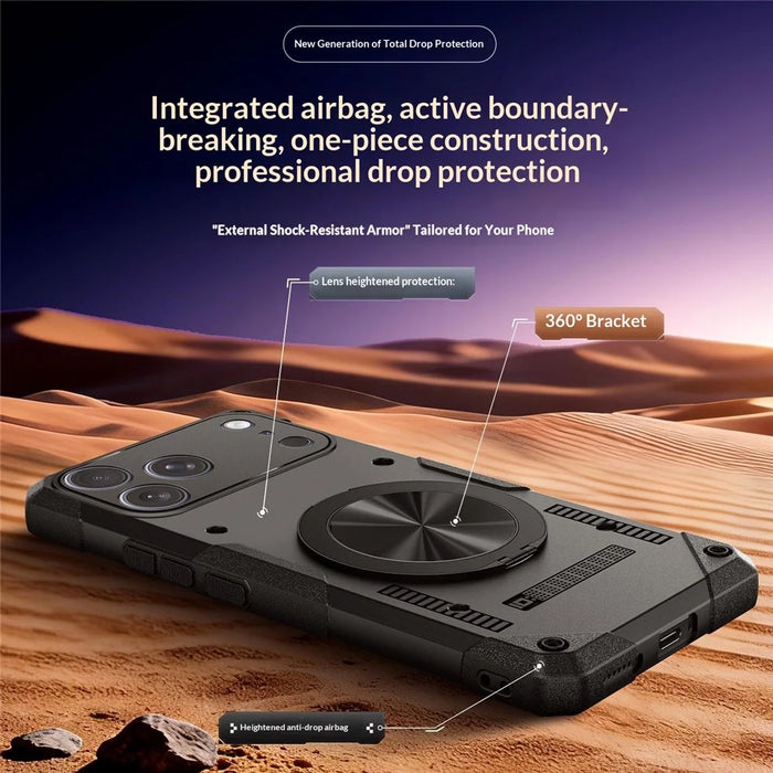 For iPhone 17 Pro Magnetic Case 360° Rotating Ring Kickstand TPU Phone Cover - Black - 6