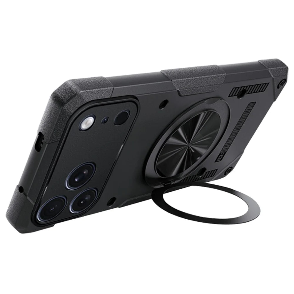 For iPhone 17 Pro Max Magnetic Case 360° Rotating Ring Kickstand TPU Phone Cover - Black - 1