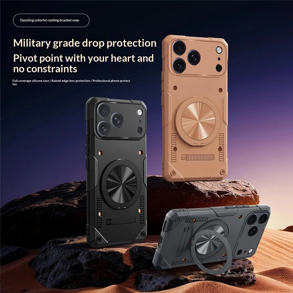 For iPhone 17 Pro Max Magnetic Case 360° Rotating Ring Kickstand TPU Phone Cover - Black - 4